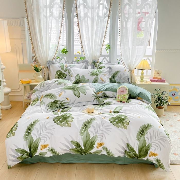 91家纺网 家纺一手货源 找家纺 红淳家纺 2025新款13376全棉活性印花四件套 绿野浮渊