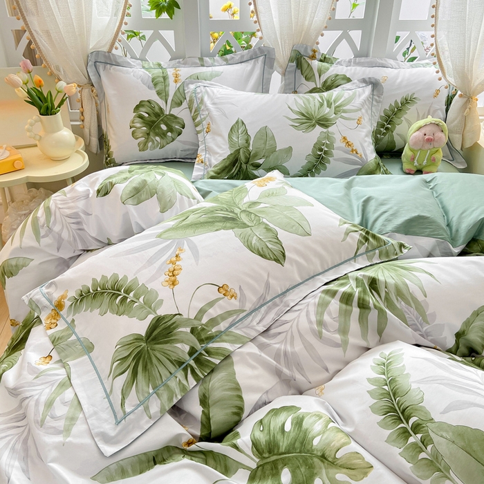 91家纺网 家纺一手货源 找家纺 红淳家纺 2025新款13376全棉活性印花四件套 绿野浮渊