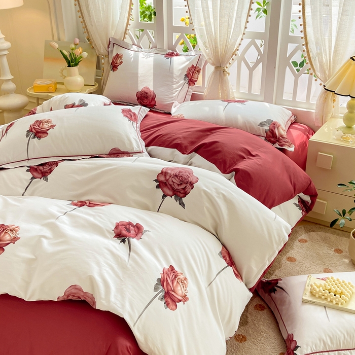 91家纺网 家纺一手货源 找家纺 红淳家纺 2025新款13376全棉活性印花四件套 尤拉-粉