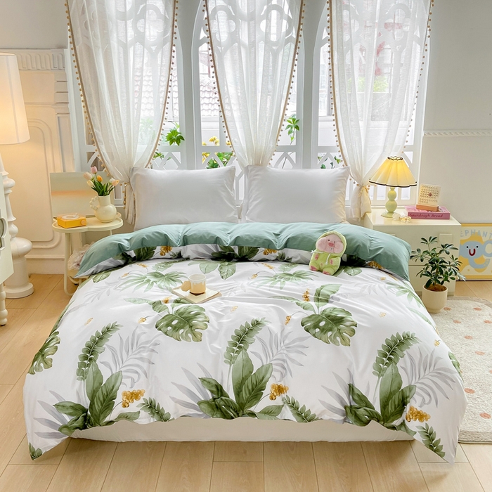 91家纺网 家纺一手货源 找家纺 红淳家纺 2025新款13376全棉活性印花四件套 绿野浮渊