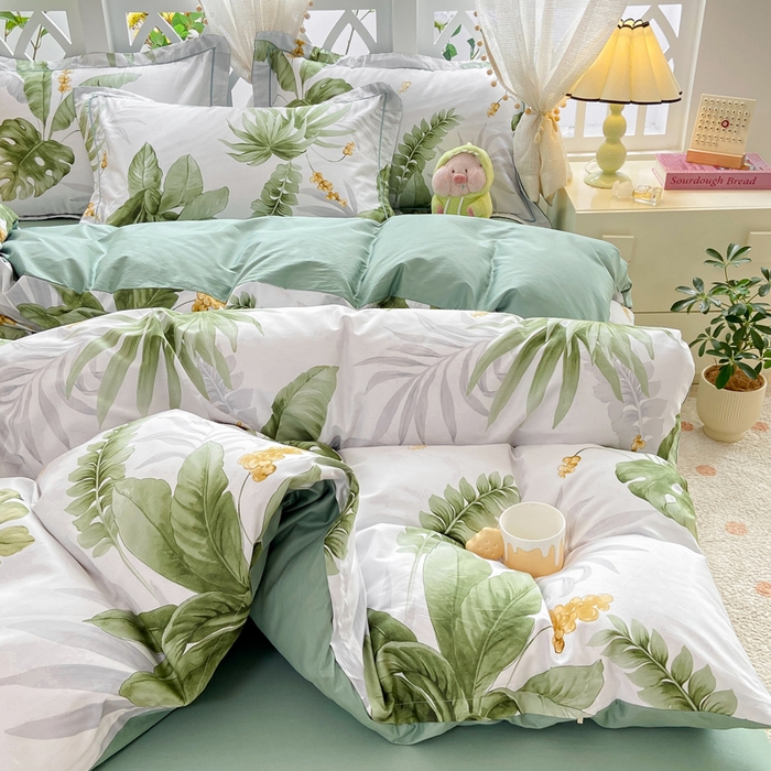 91家纺网 家纺一手货源 找家纺 红淳家纺 2025新款13376全棉活性印花四件套 绿野浮渊