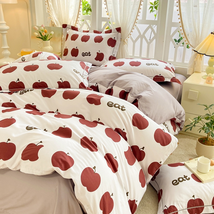 91家纺网 家纺一手货源 找家纺 红淳家纺 2025新款13376全棉活性印花四件套 红苹果