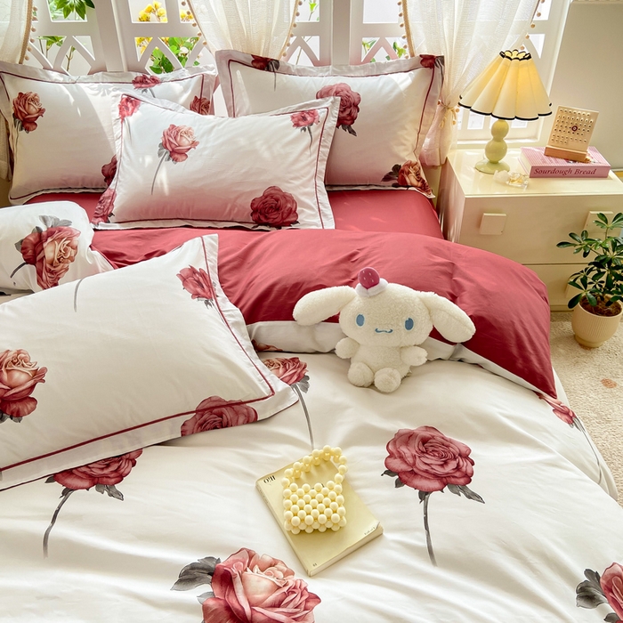 91家纺网 家纺一手货源 找家纺 红淳家纺 2025新款13376全棉活性印花四件套 尤拉-粉