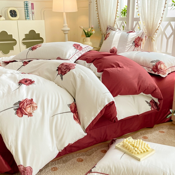 91家纺网 家纺一手货源 找家纺 红淳家纺 2025新款13376全棉活性印花四件套 尤拉-粉