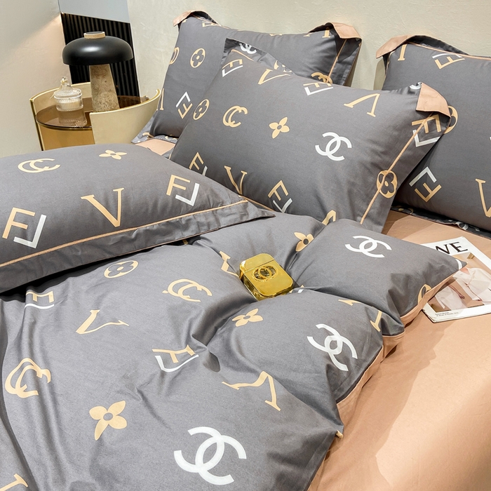 91家纺网 家纺一手货源 找家纺 红淳家纺 2025新款13376全棉活性印花四件套 风尚-灰