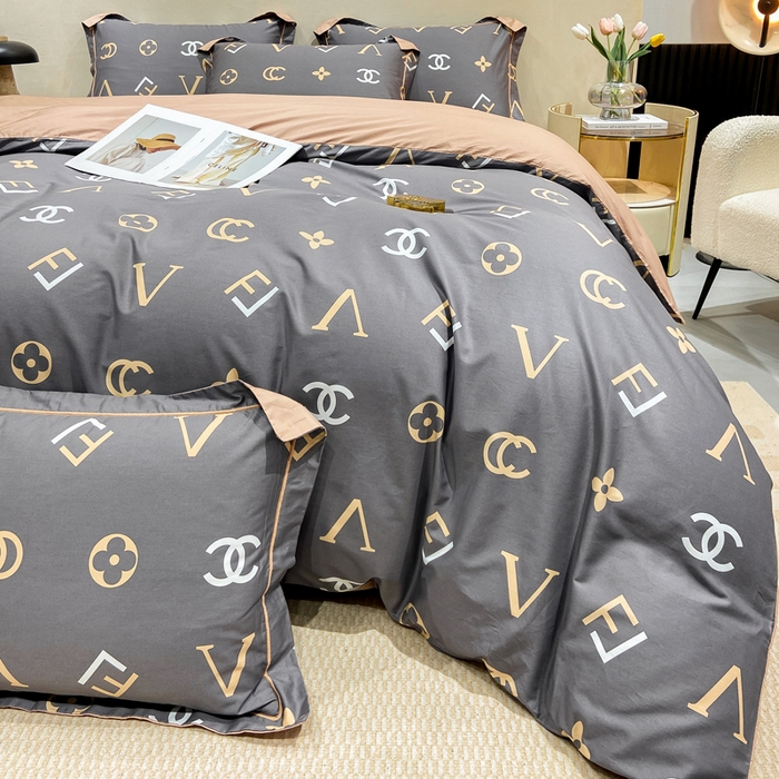 91家纺网 家纺一手货源 找家纺 红淳家纺 2025新款13376全棉活性印花四件套 风尚-灰