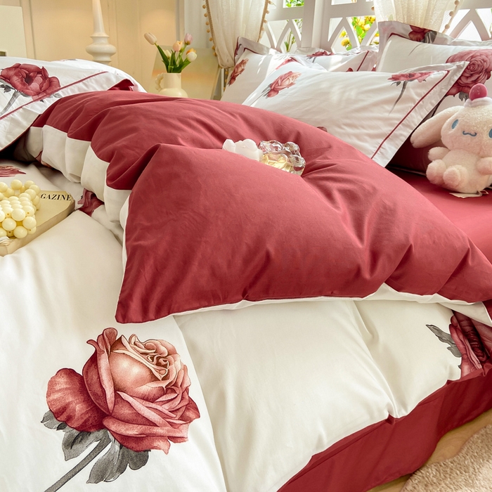 91家纺网 家纺一手货源 找家纺 红淳家纺 2025新款13376全棉活性印花四件套 尤拉-粉