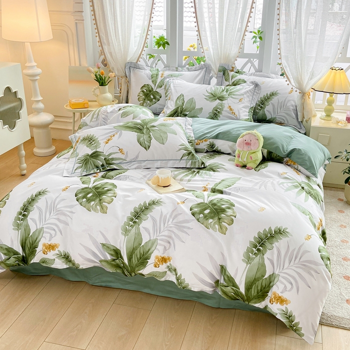 91家纺网 家纺一手货源 找家纺 红淳家纺 2025新款13376全棉活性印花四件套 绿野浮渊