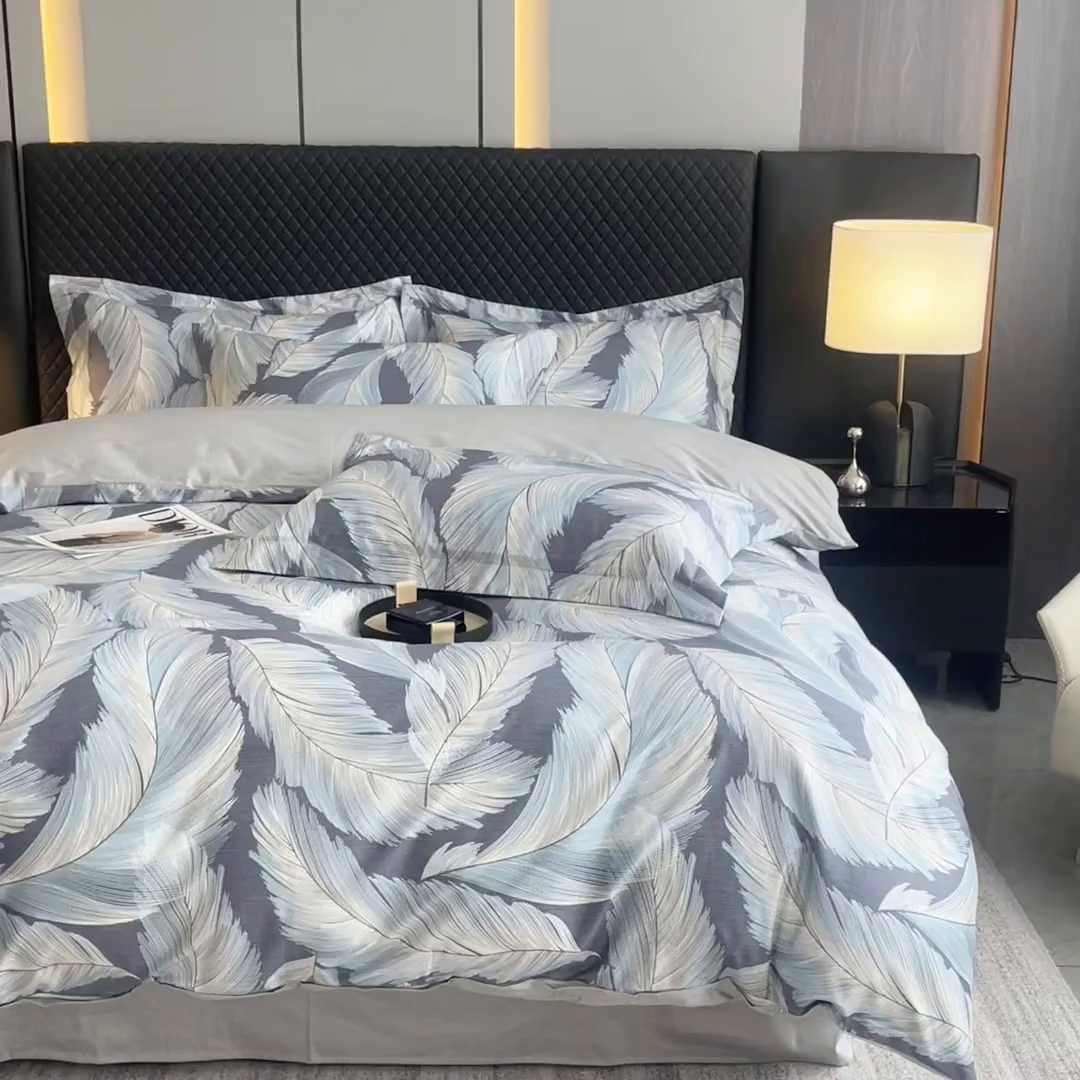 91家纺网 家纺一手货源 找家纺 红淳家纺 2025新款13376全棉活性印花四件套 羽蓝