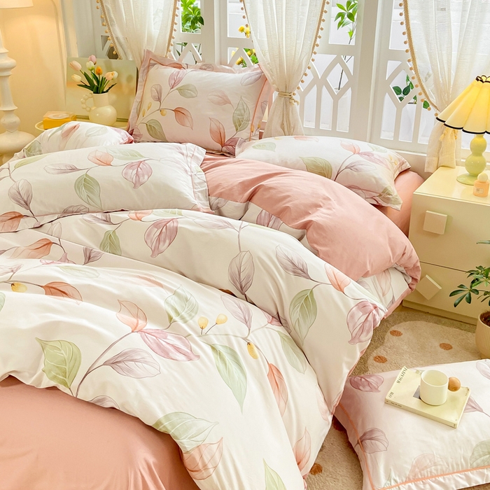 91家纺网 家纺一手货源 找家纺 红淳家纺 2025新款13376全棉活性印花四件套 一辰叶汐