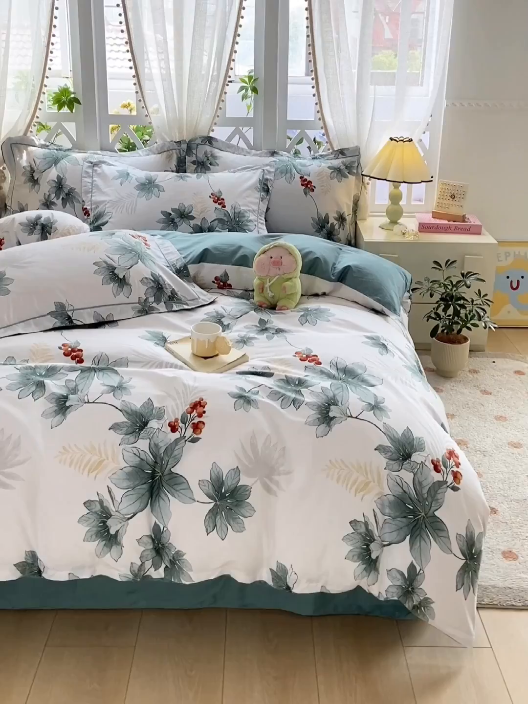 91家纺网 家纺一手货源 找家纺 红淳家纺 2025新款13376全棉活性印花四件套 清风花影