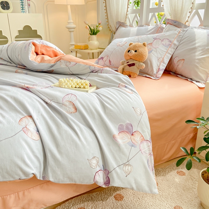 91家纺网 家纺一手货源 找家纺 红淳家纺 2025新款13376全棉活性印花四件套 彩叶