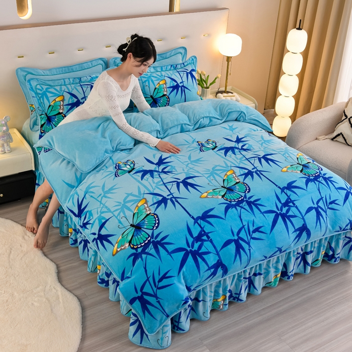 91家纺网 家纺一手货源 找家纺 （总）静缘分 2025新款230克特厚8.5斤牛奶绒金貂绒床裙款保暖四件套