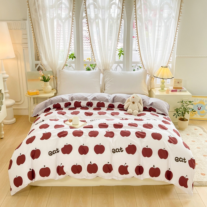 91家纺网 家纺一手货源 找家纺 红淳家纺 2025新款13376全棉活性印花单品被套 红苹果