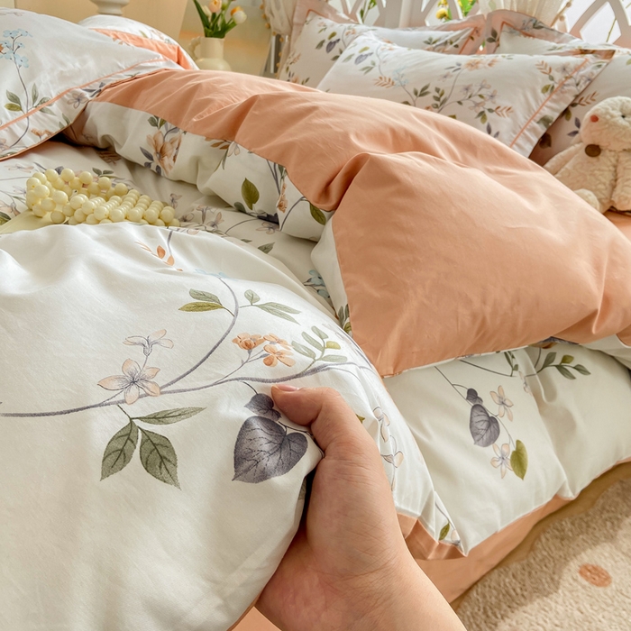 91家纺网 家纺一手货源 找家纺 红淳家纺 2025新款13376全棉活性印花单品被套 木槿-白