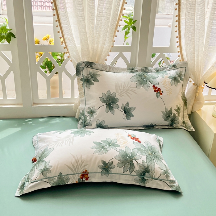 91家纺网 家纺一手货源 找家纺 红淳家纺 2025新款13376全棉活性印花单品被套 清风花影