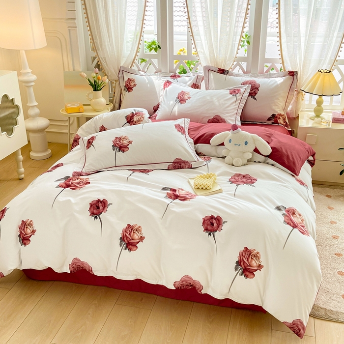 91家纺网 家纺一手货源 找家纺 红淳家纺 2025新款13376全棉活性印花单品被套 尤拉-粉