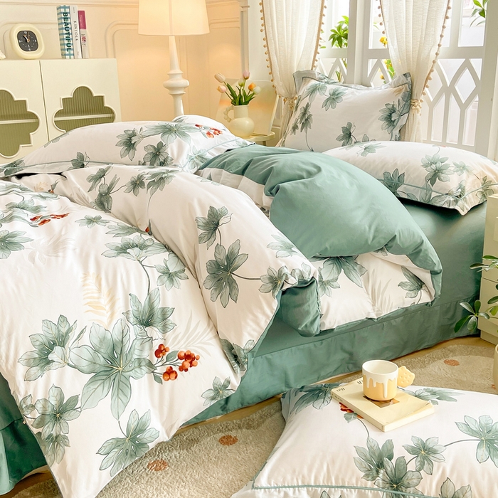 91家纺网 家纺一手货源 找家纺 红淳家纺 2025新款13376全棉活性印花单品被套 清风花影