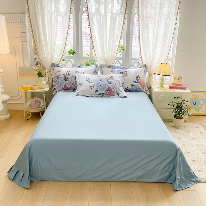 91家纺网 家纺一手货源 找家纺 红淳家纺 2025新款13376全棉活性印花单品被套 蓝盈绣球