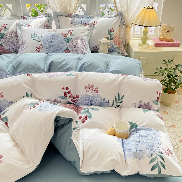 91家纺网 家纺一手货源 找家纺 红淳家纺 2025新款13376全棉活性印花单品被套 蓝盈绣球