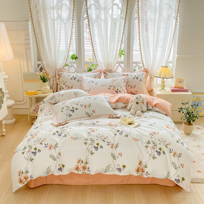 91家纺网 家纺一手货源 找家纺 红淳家纺 2025新款13376全棉活性印花单品床单 木槿-白