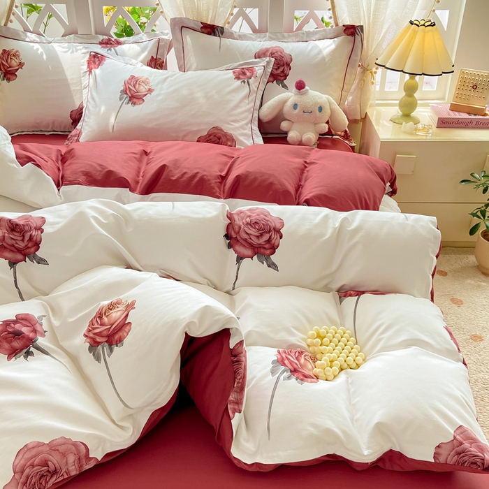 91家纺网 家纺一手货源 找家纺 红淳家纺 2025新款13376全棉活性印花单品床单 尤拉-粉