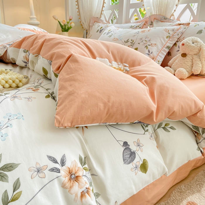 91家纺网 家纺一手货源 找家纺 红淳家纺 2025新款13376全棉活性印花单品床单 木槿-白