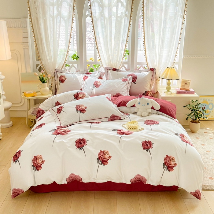 91家纺网 家纺一手货源 找家纺 红淳家纺 2025新款13376全棉活性印花单品床单 尤拉-粉