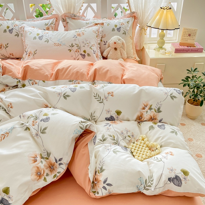 91家纺网 家纺一手货源 找家纺 红淳家纺 2025新款13376全棉活性印花单品床单 木槿-白