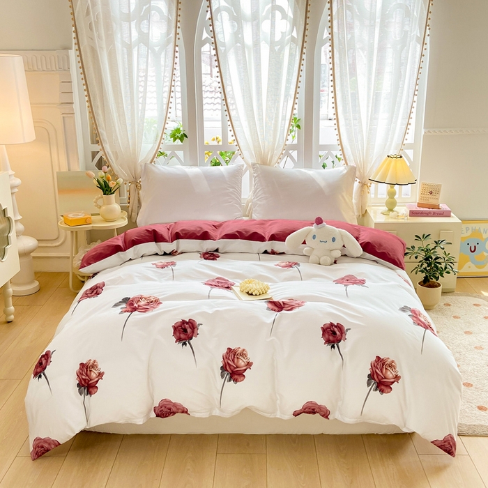 91家纺网 家纺一手货源 找家纺 红淳家纺 2025新款13376全棉活性印花单品床单 尤拉-粉