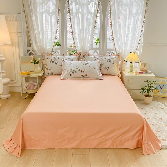 红淳家纺 2025新款13376全棉活性印花单品床单 木槿-白