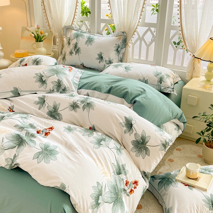 91家纺网 家纺一手货源 找家纺 红淳家纺 2025新款13376全棉活性印花单品床单 清风花影