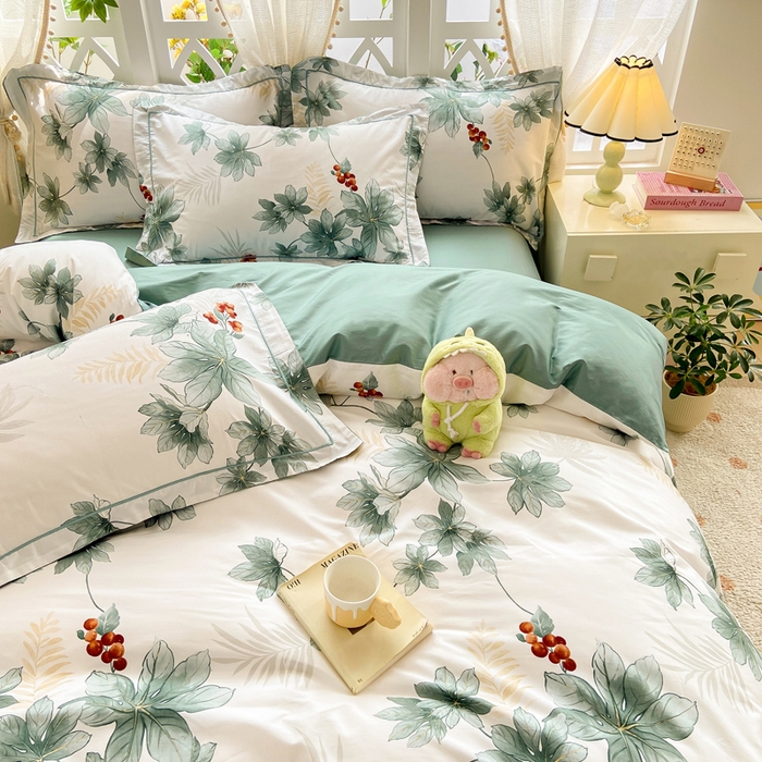 91家纺网 家纺一手货源 找家纺 红淳家纺 2025新款13376全棉活性印花单品床单 清风花影