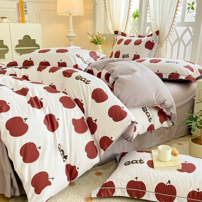 91家纺网 家纺一手货源 找家纺 红淳家纺 2025新款13376全棉活性印花单品床单 红苹果