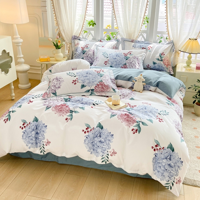 91家纺网 家纺一手货源 找家纺 红淳家纺 2025新款13376全棉活性印花单品床单 蓝盈绣球