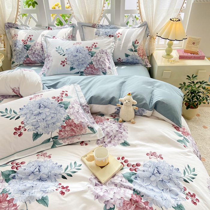 91家纺网 家纺一手货源 找家纺 红淳家纺 2025新款13376全棉活性印花单品床单 蓝盈绣球