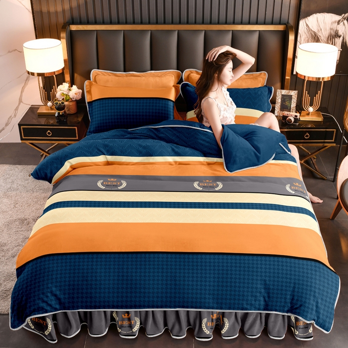 91家纺网 家纺一手货源 找家纺 （总）静缘分 2025新款230克特厚8.5斤牛奶绒金貂绒床裙款保暖四件套