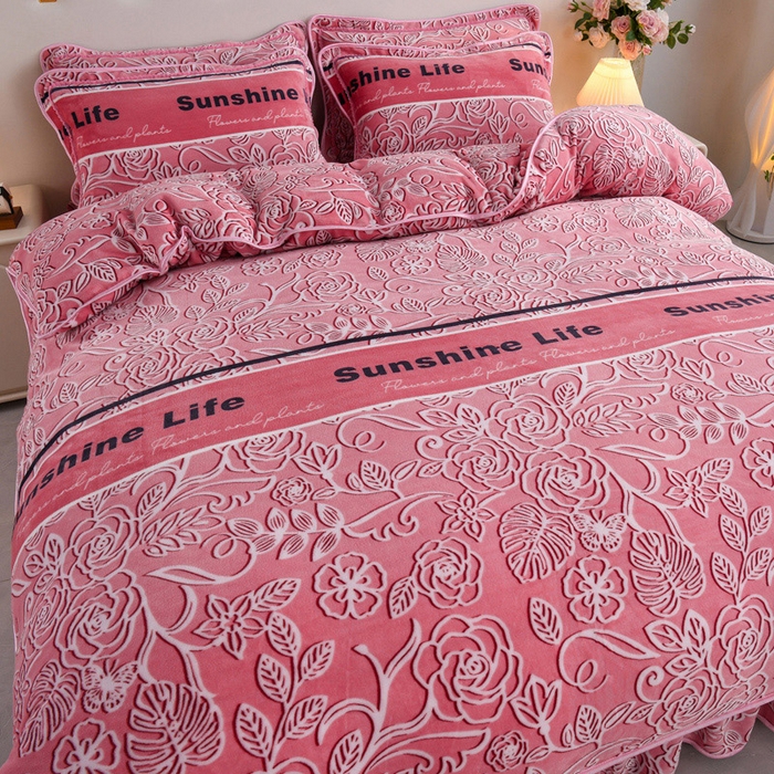 91家纺网 家纺一手货源 找家纺 静缘分 2025新款230克特厚8.5斤牛奶绒金貂绒床裙款保暖四件套-阳光生活