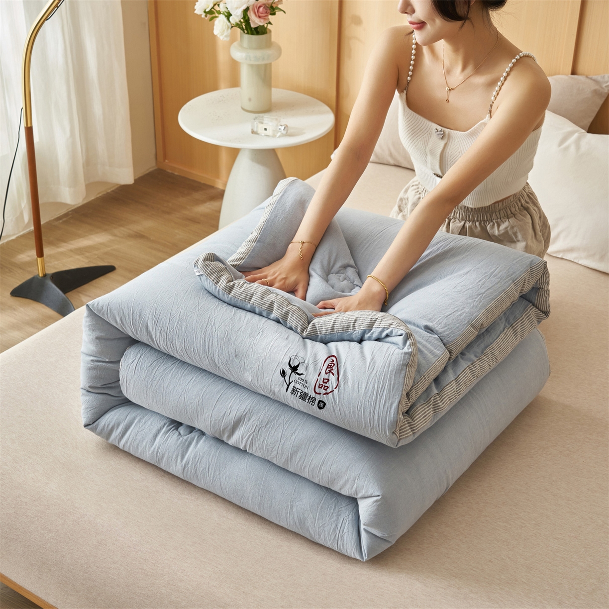 91家纺网 家纺一手货源 找家纺 （总）恬思语家纺 2025秋冬新款立体里外全棉纯棉棉花冬被被子被芯