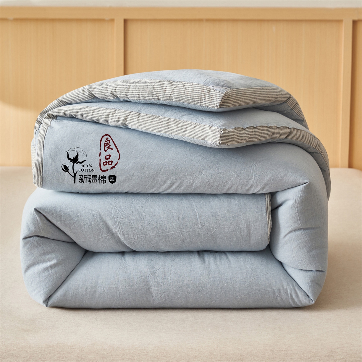 91家纺网 家纺一手货源 找家纺 恬思语家纺 2025秋冬新款立体里外全棉纯棉棉花冬被被子被芯 雅致-蓝