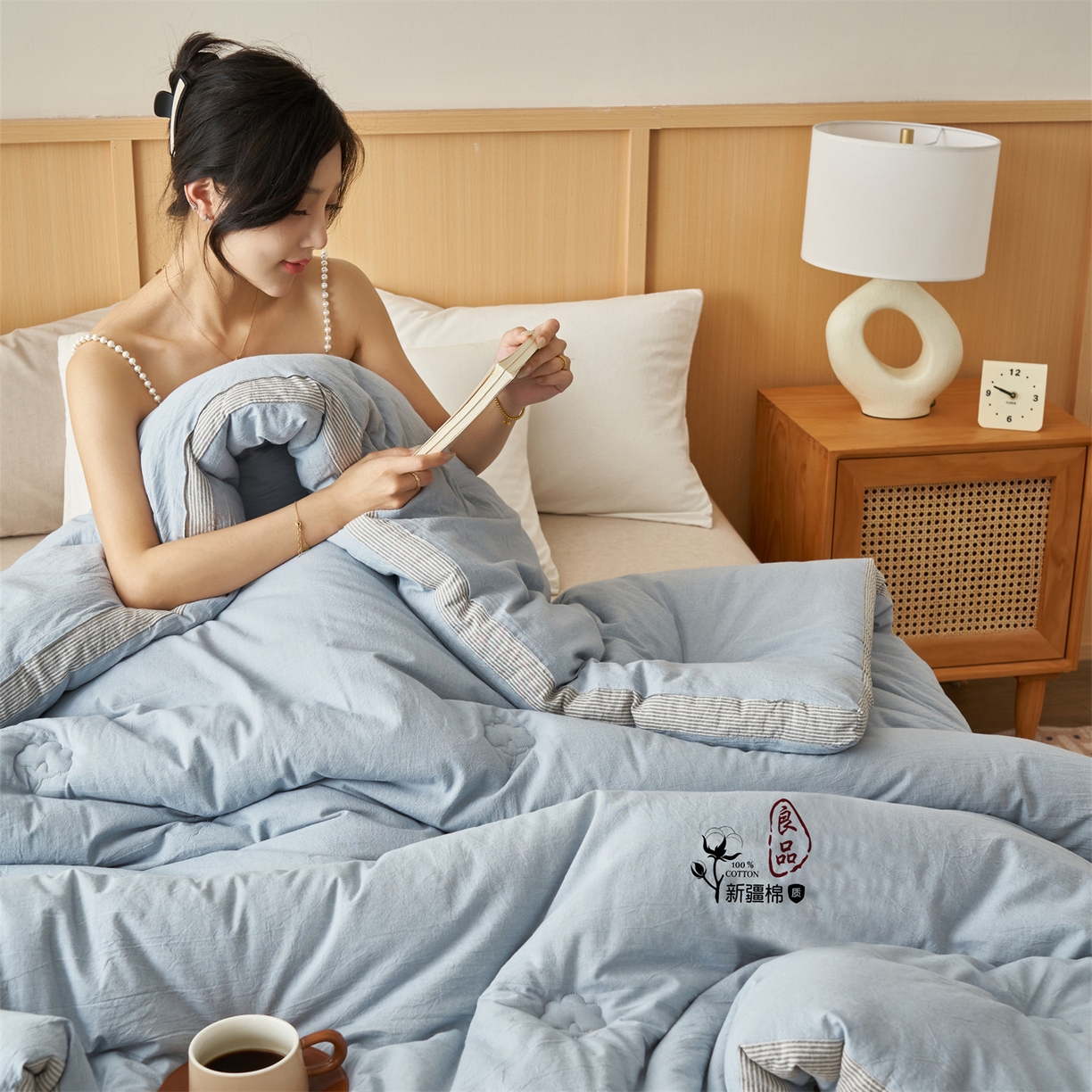 91家纺网 家纺一手货源 找家纺 恬思语家纺 2025秋冬新款立体里外全棉纯棉棉花冬被被子被芯 雅致-蓝