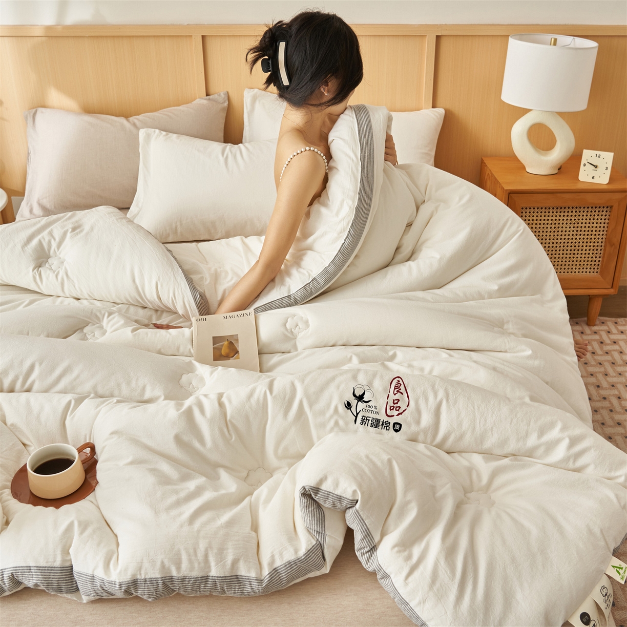 91家纺网 家纺一手货源 找家纺 恬思语家纺 2025秋冬新款立体里外全棉纯棉棉花冬被被子被芯 雅致-白