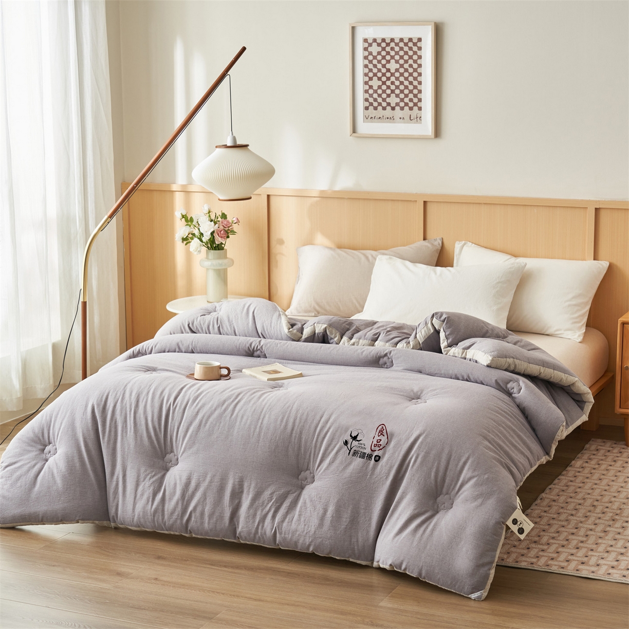 91家纺网 家纺一手货源 找家纺 恬思语家纺 2025秋冬新款立体里外全棉纯棉棉花冬被被子被芯 雅致-灰