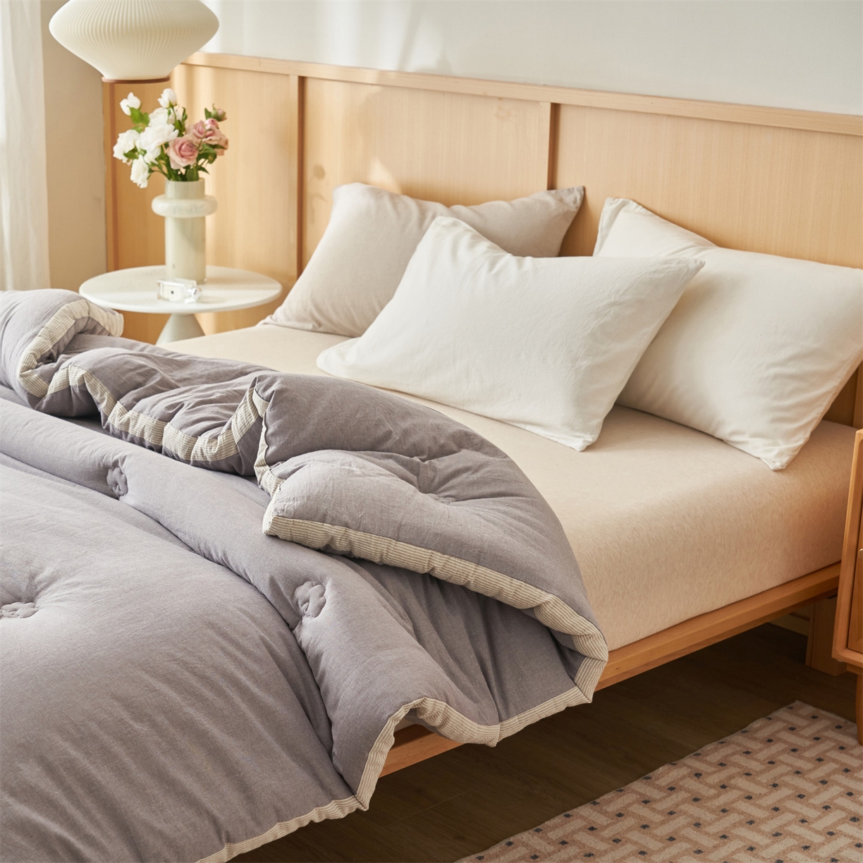 91家纺网 家纺一手货源 找家纺 恬思语家纺 2025秋冬新款立体里外全棉纯棉棉花冬被被子被芯 雅致-灰