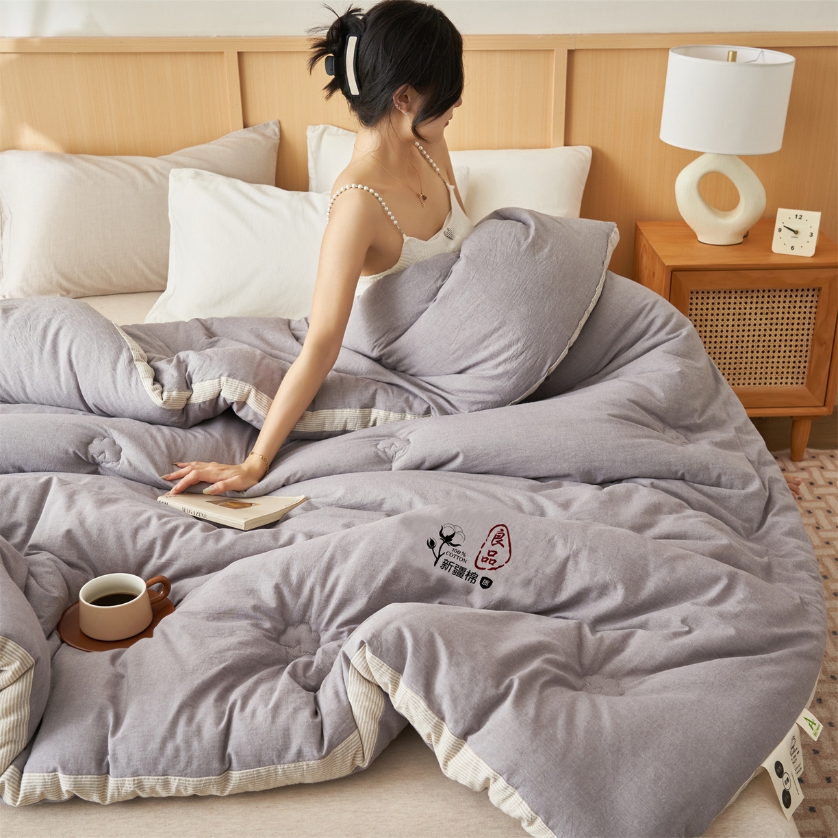 91家纺网 家纺一手货源 找家纺 恬思语家纺 2025秋冬新款立体里外全棉纯棉棉花冬被被子被芯 雅致-灰