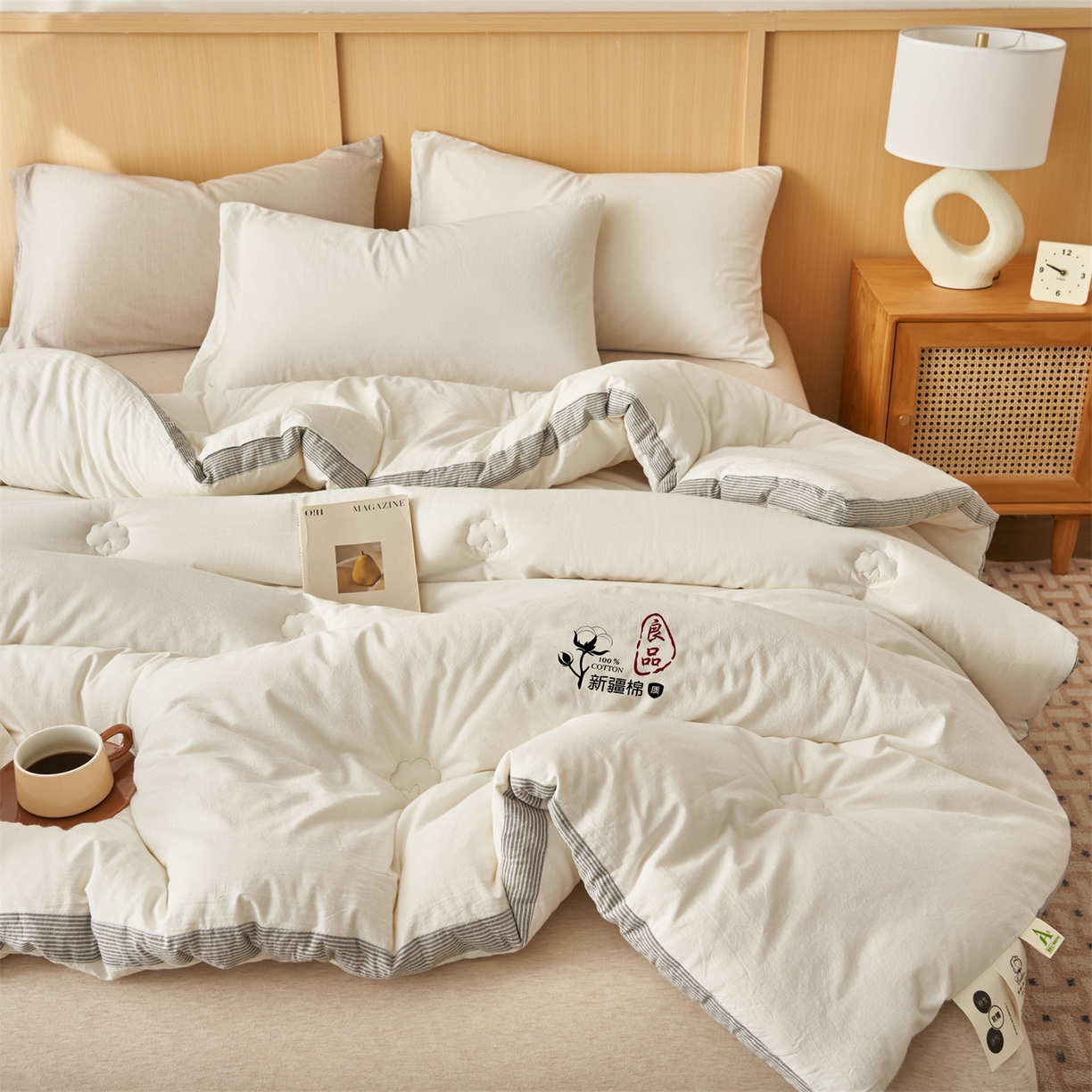 91家纺网 家纺一手货源 找家纺 恬思语家纺 2025秋冬新款立体里外全棉纯棉棉花冬被被子被芯 雅致-白