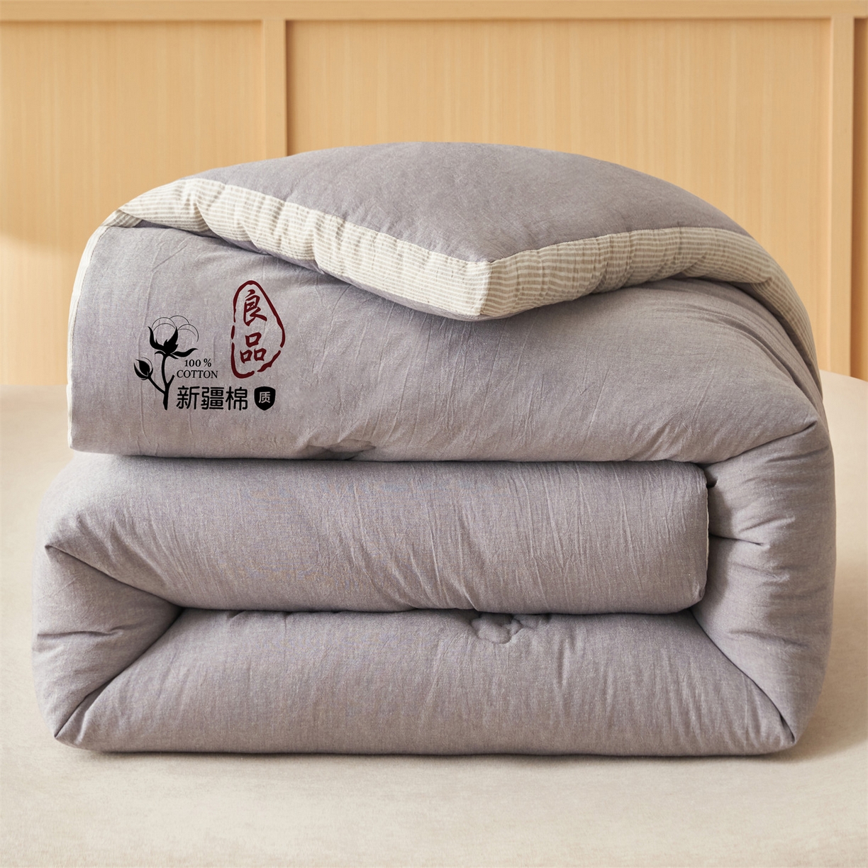 91家纺网 家纺一手货源 找家纺 恬思语家纺 2025秋冬新款立体里外全棉纯棉棉花冬被被子被芯 雅致-灰