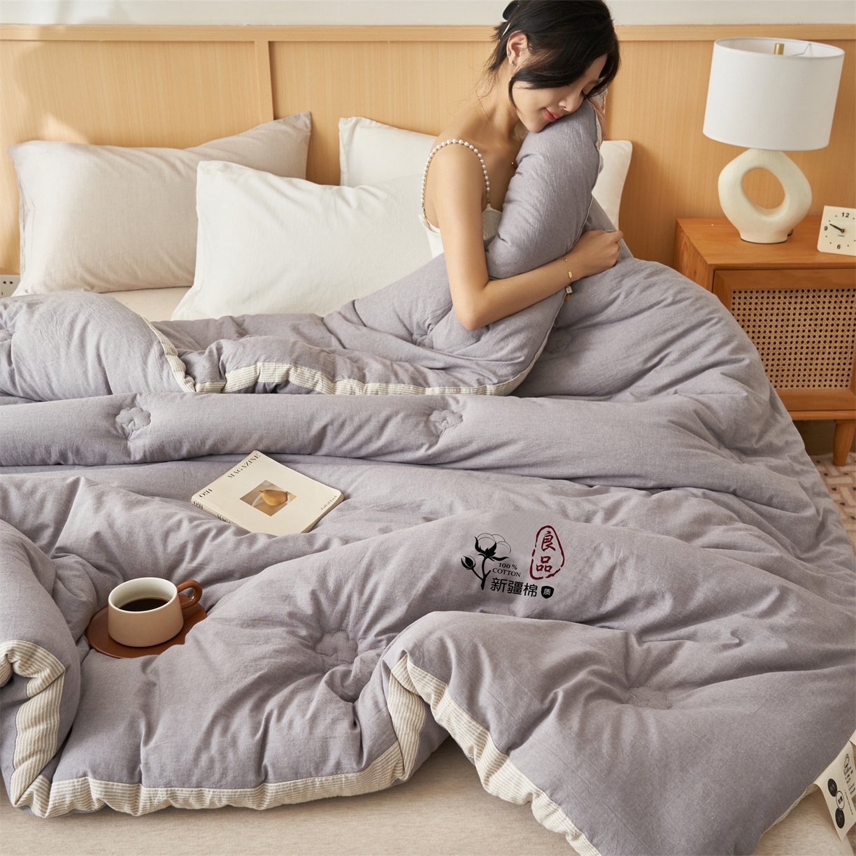 91家纺网 家纺一手货源 找家纺 恬思语家纺 2025秋冬新款立体里外全棉纯棉棉花冬被被子被芯 雅致-灰