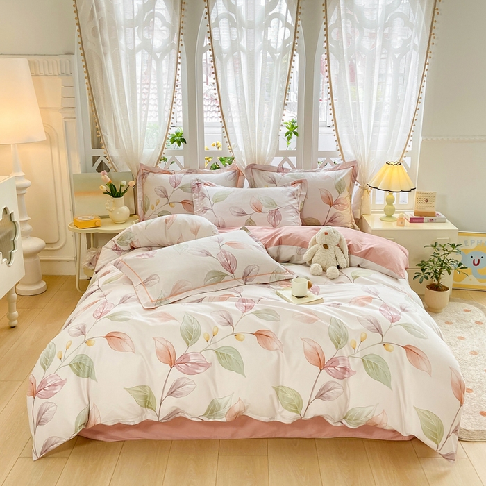 91家纺网 家纺一手货源 找家纺 红淳家纺 2025新款13376全棉活性印花单品枕套 一辰叶汐