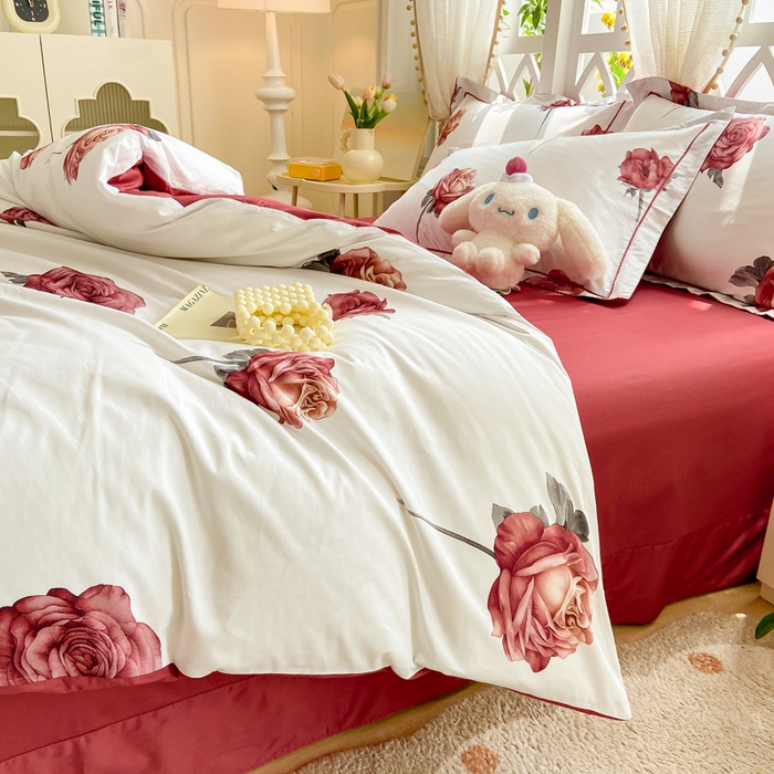 91家纺网 家纺一手货源 找家纺 红淳家纺 2025新款13376全棉活性印花单品枕套 尤拉-粉